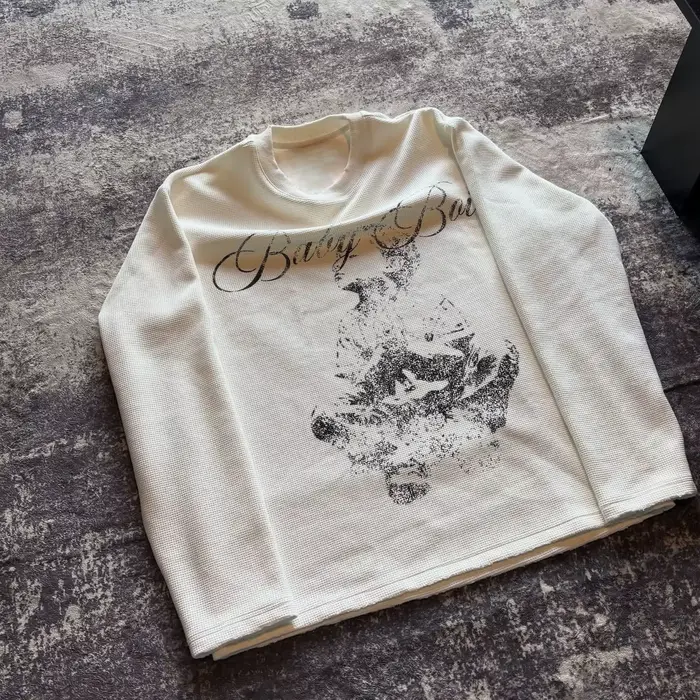 Nouvelle Arrivée 2026 – T-shirt Femme Y2K en Maille Gaufrée à Manches Longues