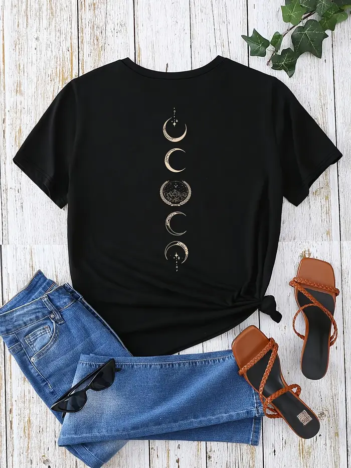 T-shirt à manches courtes et col rond pour femme, adapté au printemps, à l'automne et à l'été, imprimé tendance et unique, col rond