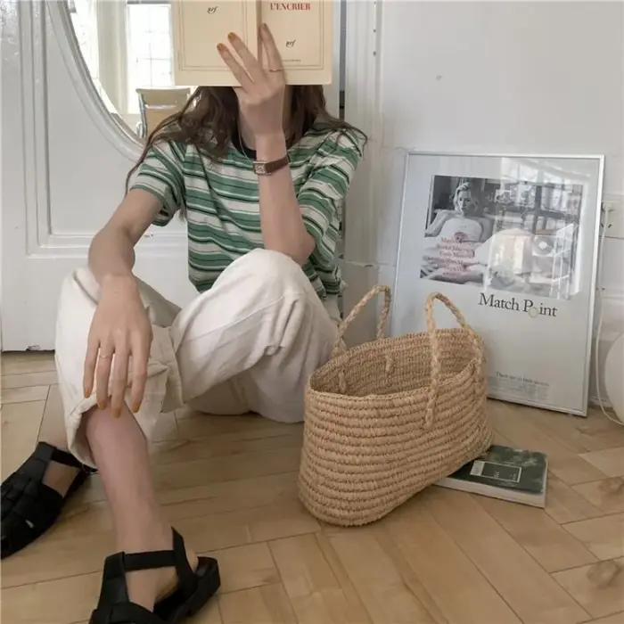 T-shirts à rayures Vintage pour femmes, manches courtes, décontracté, à la mode, classique Y2k, Hara