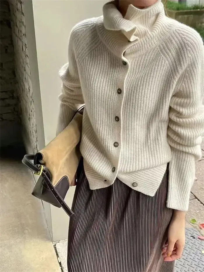 Chemise tricotée à col roulé pour Femme, Pull ample à manches longues, Cardigan de tempérament, manteau à revers, Pull à bascule, hiver