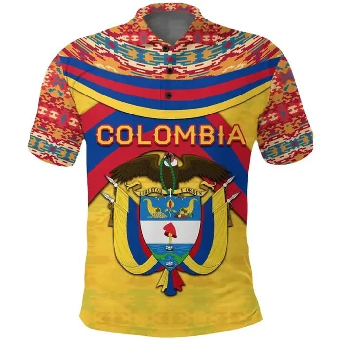 Polo Colombia Feel pour hommes, impression 3D, bouton de revers, t-shirts à manches courtes, t-shirt
