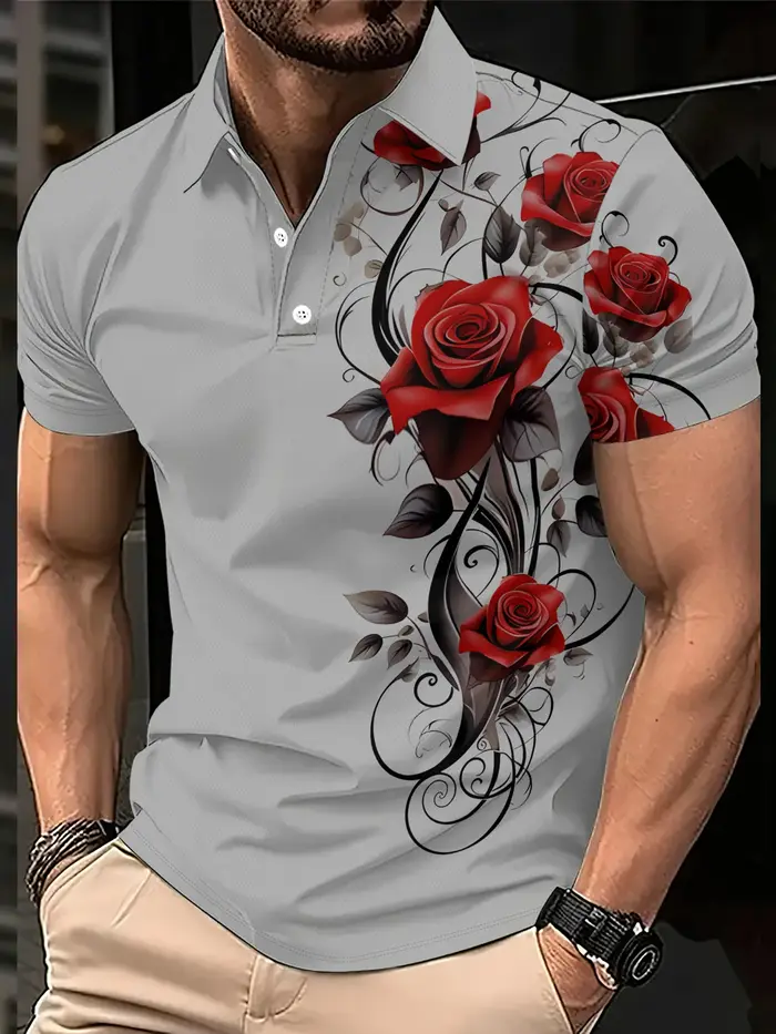 Polo homme été 2026 avec imprimé floral rose