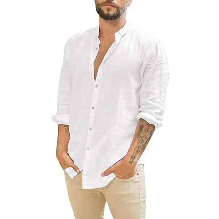 Chemise hawaïenne en lin à manches longues pour homme