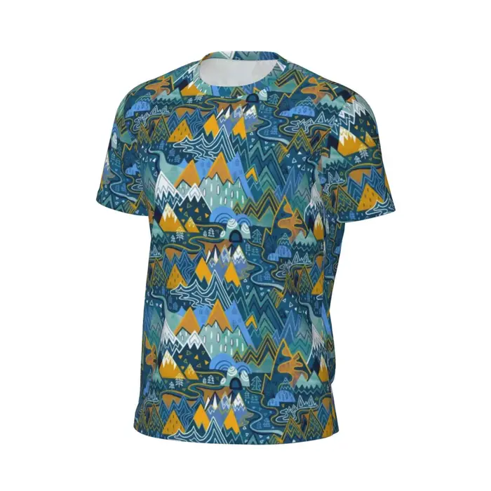 T-shirt de course rétro Maximalist Mountain Maze pour hommes