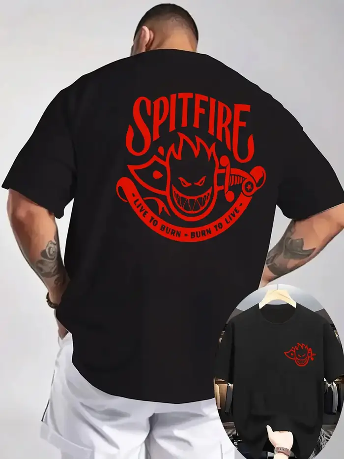 "SPITFIRE Burns To Live" imprimé classique 100% coton hommes femmes T-shirt été automne quotidien sport fête décontracté ample à manches courtes