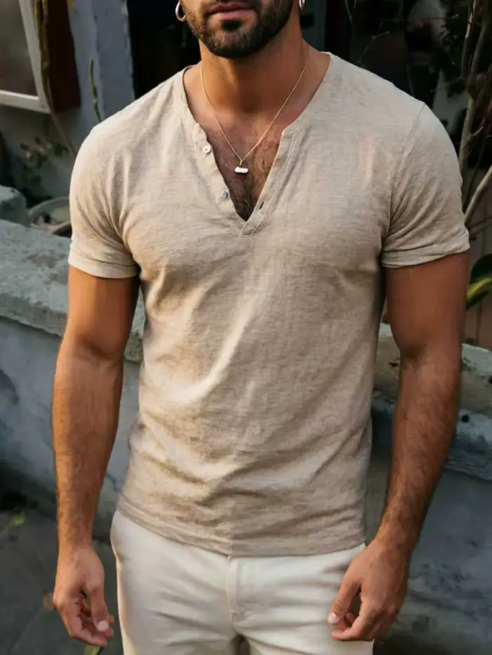T-shirt à manches courtes en coton et lin pour homme
