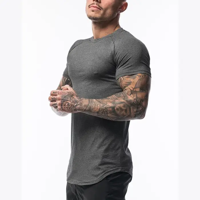 T-shirts de sport pour hommes, coupe ajustée, en coton extensible, à manches courtes, pour l'entraîn
