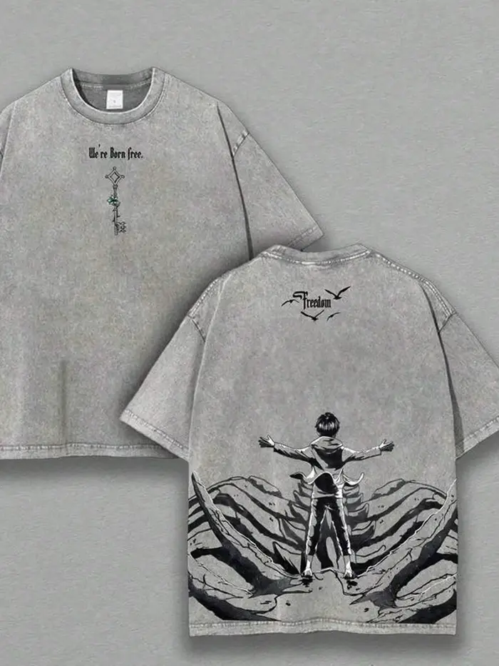 Eren Jaeger Freedom graphique t-shirt attaque sur Titan Manga vêtements hommes femmes coton T-shirts rétro lavé