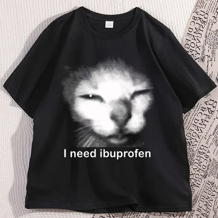 J'ai besoin de T-shirts chat ibuprofen pour homme coton Caual manches courtes drôle Vintage graphiqu