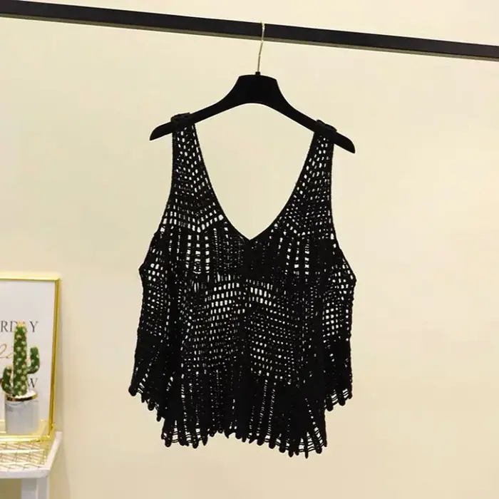 Haut en Crochet Précieux pour Femme, Vintage, Col en V, Amissié, Style Boho, Vacances, Plage