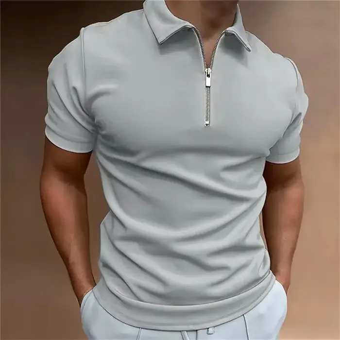 Mode hommes couleur unie fermetures éclair Polos T-Shirts été à manches courtes rue mâle noir POLO t-shirt 6XL grande taille décontracté hauts