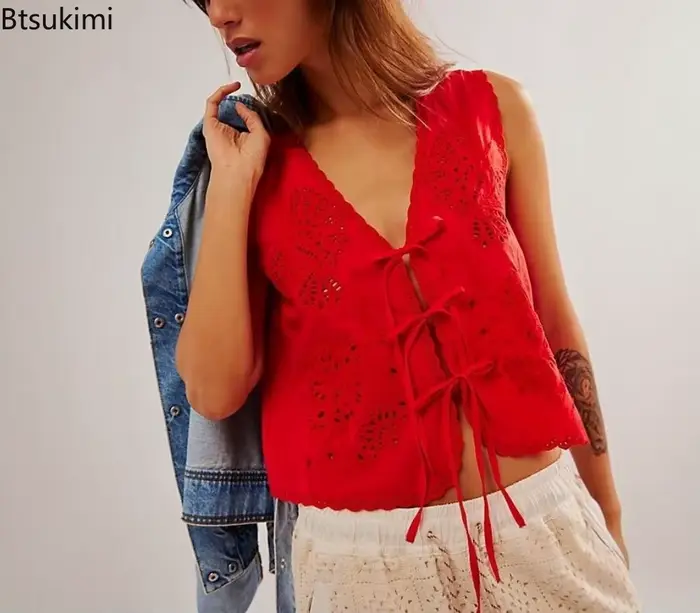 Débardeur brodé à nœud papillon pour femmes