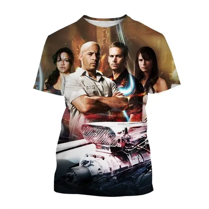 T-shirt à manches courtes imprimé 3D Fast and Furious pour hommes et femmes