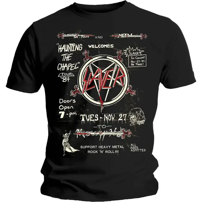 T-shirt en coton imprimé Slayer Haunting The Chapel Tour 84, Thrash Metal Dark Streetwear, unisexe, 