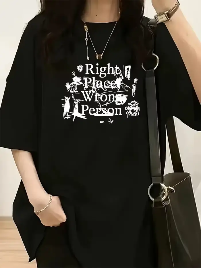 T-shirt graphique à thème « Right Place Wrong Person » pour femme, mode décontractée, manches courte