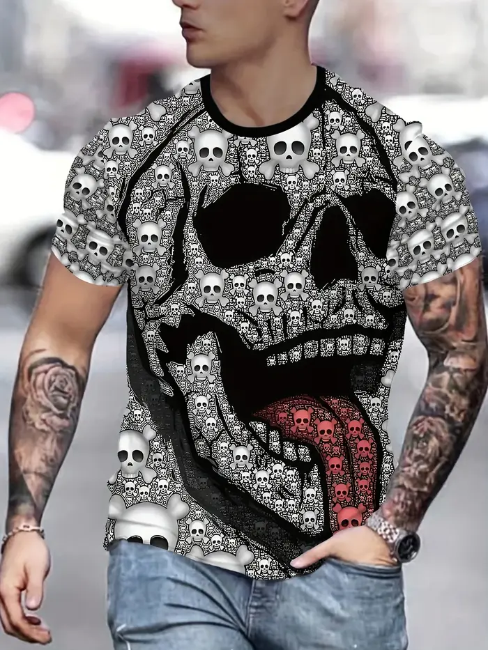 T-shirt pour homme à imprimé crâne 3D