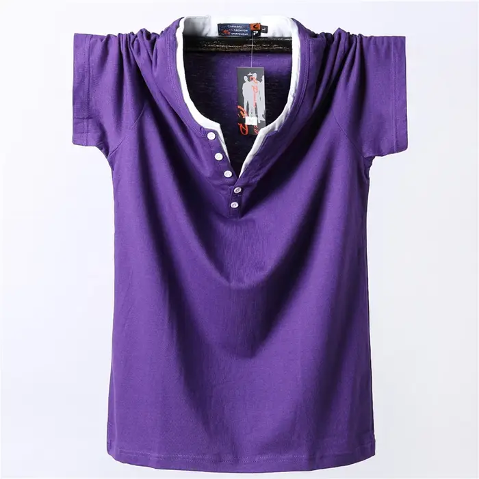 T-shirt à Manches Courtes en Coton pour Homme, Vêtement Décontracté, Couleur Unie, avec Bouton de Do