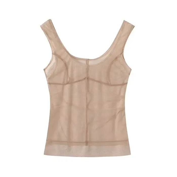 Ensemble deux pièces chic d'été 2026 : débardeur camisole en dentelle transparente double couche à c