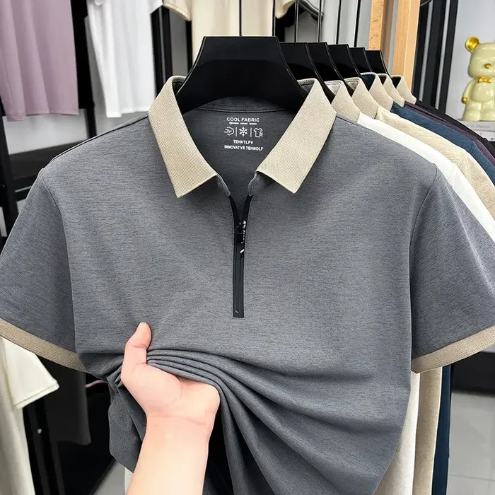 Nouveau Polo Homme 2026 à Col Zippé, Tissu Respirant et Frais, Manches Courtes, Idéal pour le Bureau