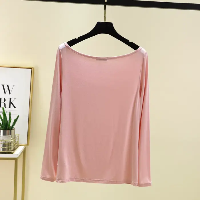Modal col bateau t-shirts manches longues femmes coupe ajustée T-Shirt couleur unie couche de Base haut maillot de