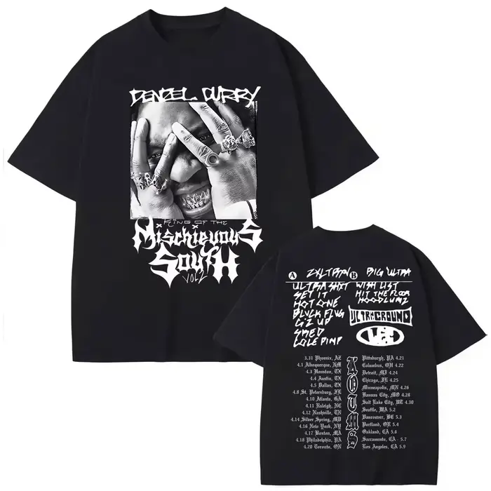 T-shirts graphiques du tournée 2025 du rappeur Denzel Curry