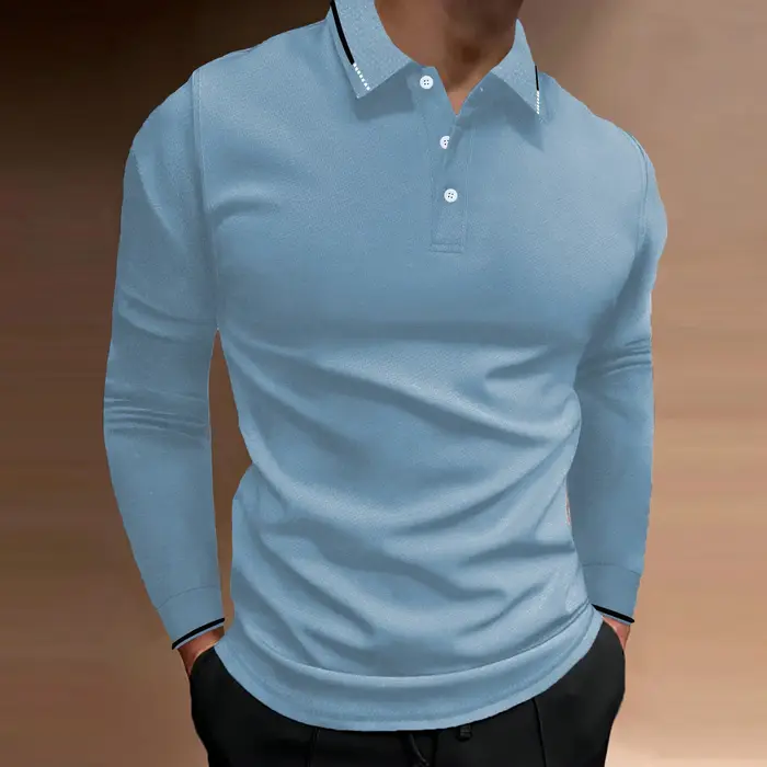 Polo à manches longues pour hommes, sport, Fitness, col décontracté, automne