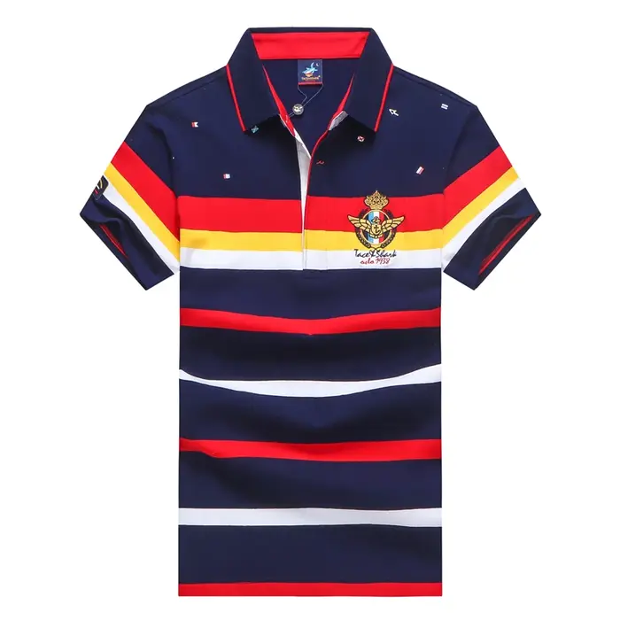 TACE & SHARK-Polo brodé de requin à rayures pour hommes