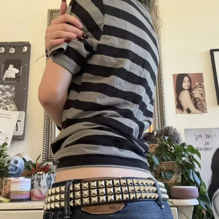 Femmes Y2k Grunge chemises rayé Baggy col rond manches courtes Emo hauts 2000s Harajuku Vintage adol