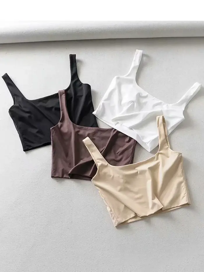 Offre spéciale 2025 été femmes Sexy hauts sans manche mode court col carré débardeurs 4 couleurs