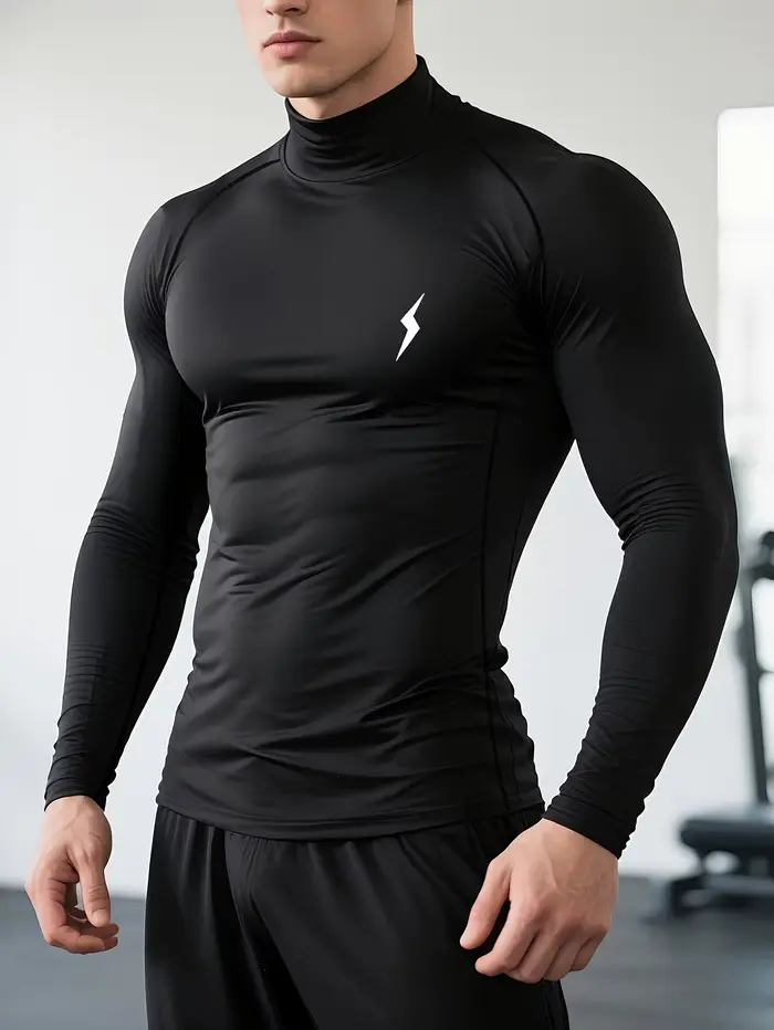 Haut de compression à col haut pour hommes, chemise d'exercice élastique à séchage rapide, T-shirt d