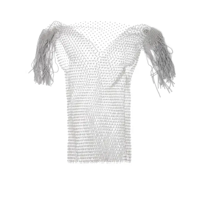 Débardeurs brillant strass résille évider haut hommes maille voir à travers gland T-Shirt homme fête