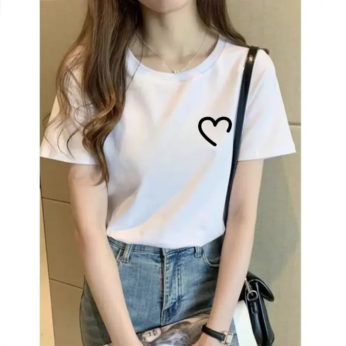 Coeur graphique t-shirt femmes drôle col rond à manches courtes été imprimé unisexe hauts Simple lig