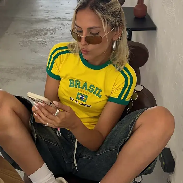 Y2k cinq étoiles brésil haut court été femmes esthétique bébé t-shirts gothique Emo fille Vintage le