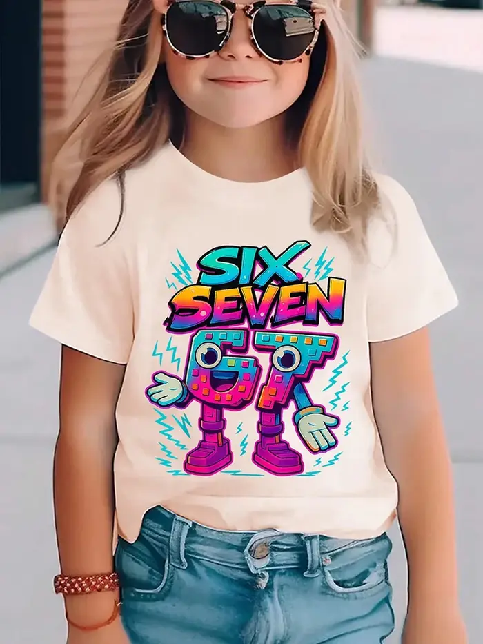 T-shirt graphique pour enfants Neon SIX SEVEN numéro 67