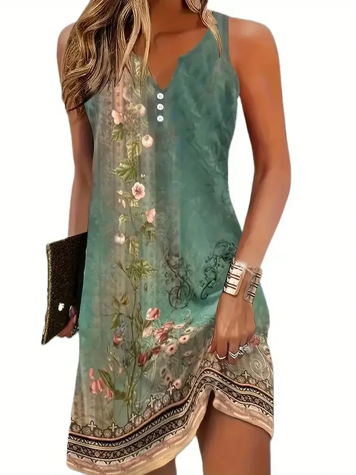 Robe tunique sans manches à imprimé floral bohème pour femmes, décontractée, ample, pour l'été, la p
