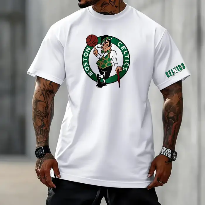 T-shirt en coton blanc, style rétro Boston, style décontracté et athlétique, style musculaire pour h