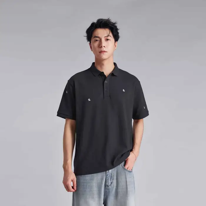 Polo pour homme avec broderie de petit logo raffiné, coupe ample, respirant, léger, de luxe, polyval