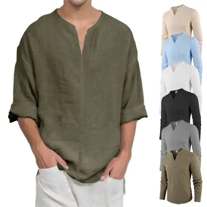 T-shirt à manches longues et col en v pour hommes