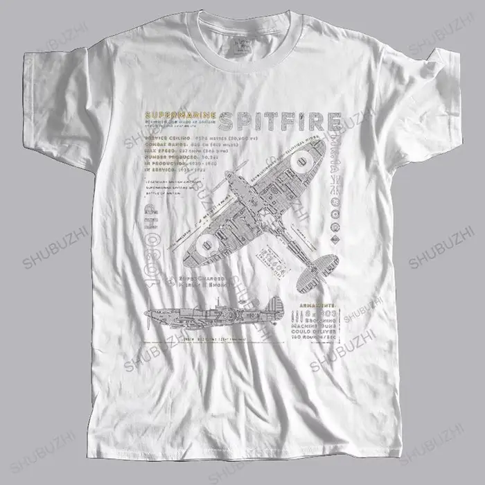 T-shirt manches courtes homme, en coton, à la mode, avec avion pilote de guerre WW2, Supermarine Spi