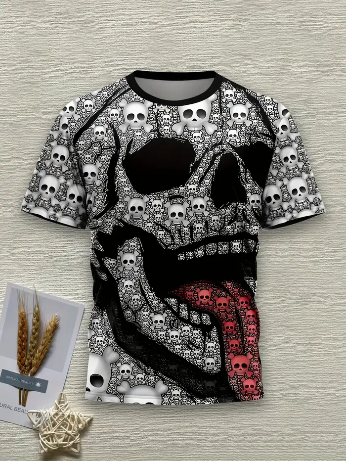 T-shirt pour homme à imprimé crâne 3D