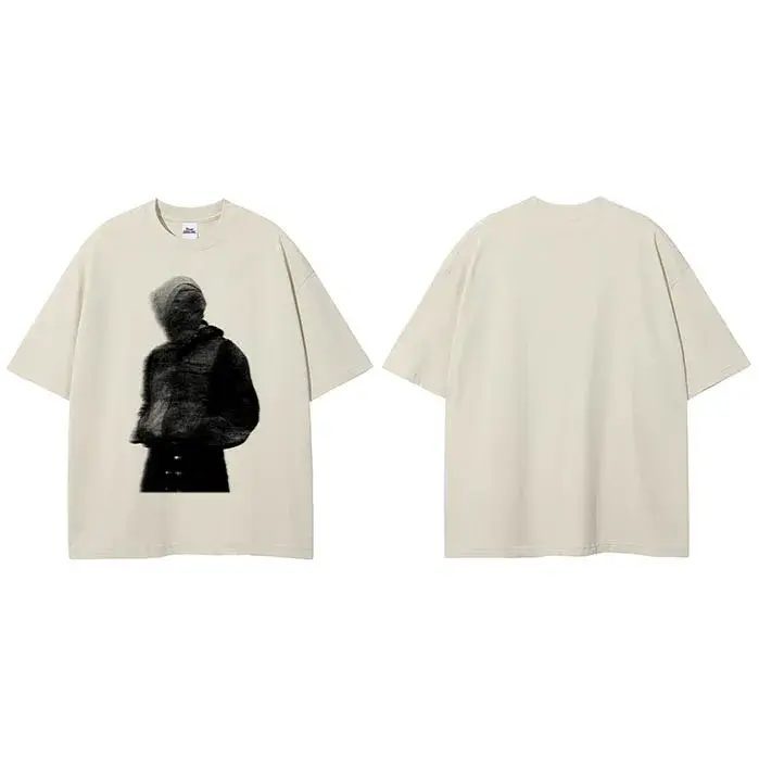 T-shirt Homme 2026 Streetwear Décontracté Beige Blanc Esthétique Minimaliste Imprimé Graphique Homme