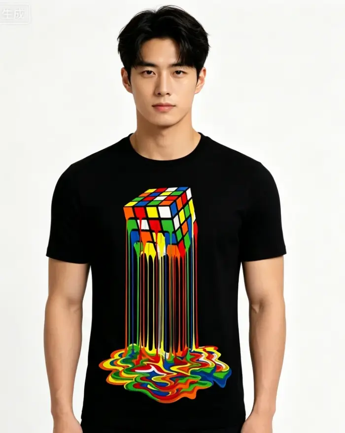 T-shirt pour homme avec un imprimé 3D rétro aux couleurs vives
