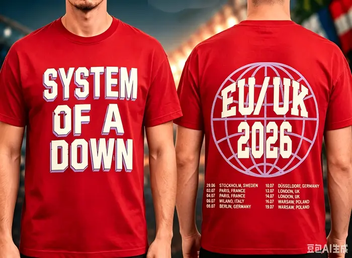 T-shirt de la tournée 2026 System Of A Down UE et Royaume-Uni