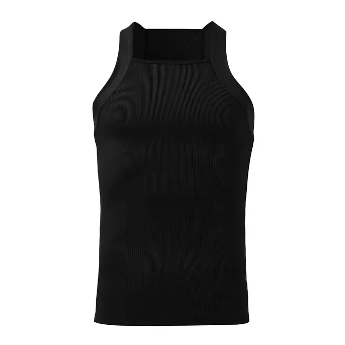 Débardeur sans manches en tricot pour hommes, col carré, solide, fileté, Sexy, Slim, sangle d'épaule