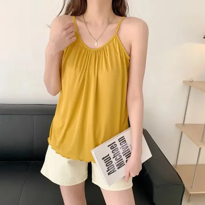 Débardeur ample pour femme, nouveau style été, cache-ventre, à porter seul ou en sous-vêtement, sans manches, grande taille, dos nu à bretelles