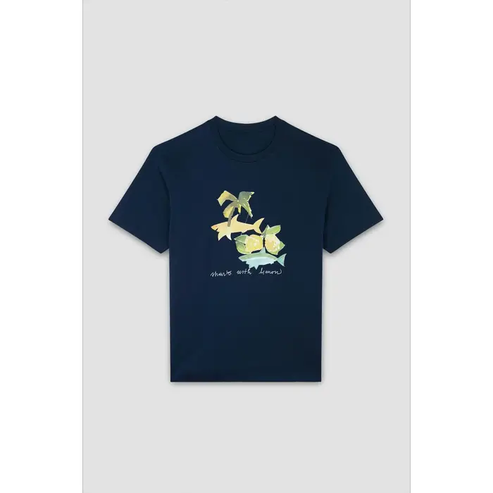 T-shirt d'été en pur coton pour hommes, décontracté, ample, imprimé requin, sport, col rond, manches