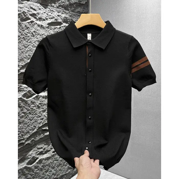 T-shirt d'été décontracté et polyvalent à col polo en maille, manches courtes, style mature, léger, 