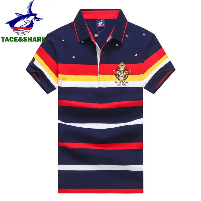 TACE & SHARK-Polo brodé de requin à rayures pour hommes