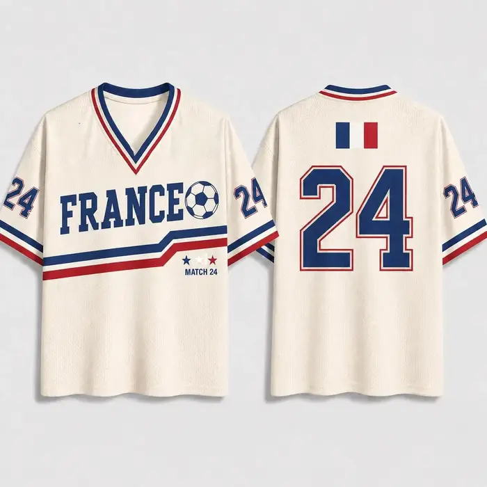 Maillot de football France 24 rétro, col en V, manches courtes, t-shirt respirant, uniforme sportif,