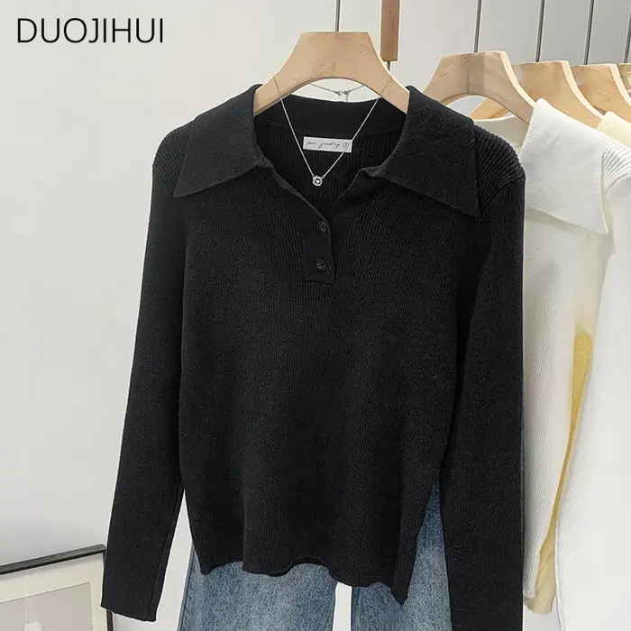 Pull à Manches sulfet Col Polo pour Femme
